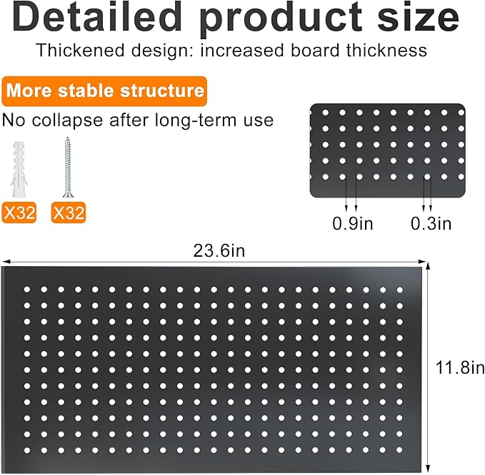 4 Pack Metal Pegboard Panels 24" x 12" Black Heavy Duty Steel Pegboard Wall Organizer, Garage Utility Tools Pegboard Storage 