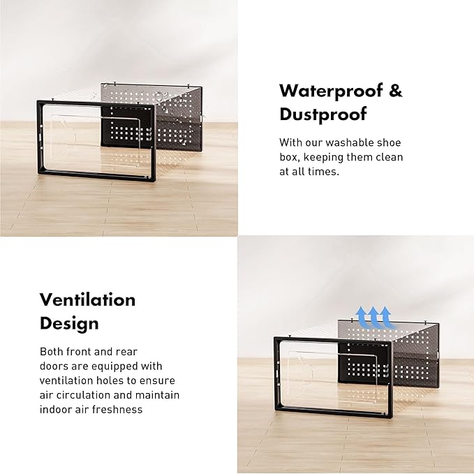 Foluck Shoe Storage Box, 15 Pack Clear Plastic Stackable Shoe Organizer for Closet, Interlocking Design for Sneakers, Foldabl