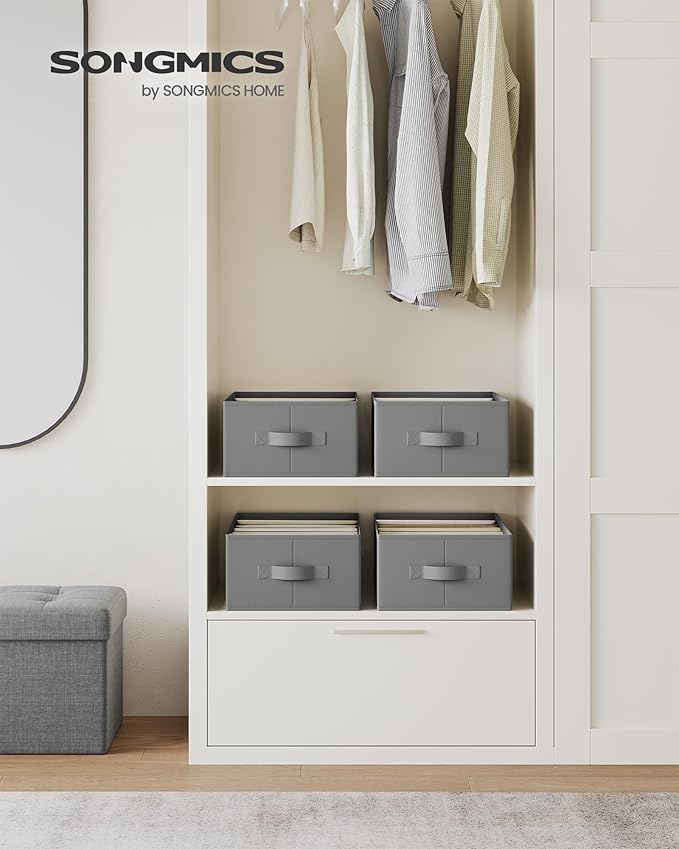 SONGMICS Set of 4 Large Size Wardrobe Clothes Organizers, 6-Compartment Foldable Drawer Organizers with Handles, 16.5 x 11.8 