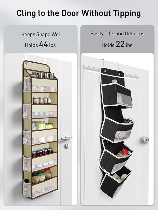 Yecaye 1 Pc 5 Tier Over the Door Organizer with 15 Pockets | 44lb Load Over the Door Storage | No Sagging Closet Organizers a