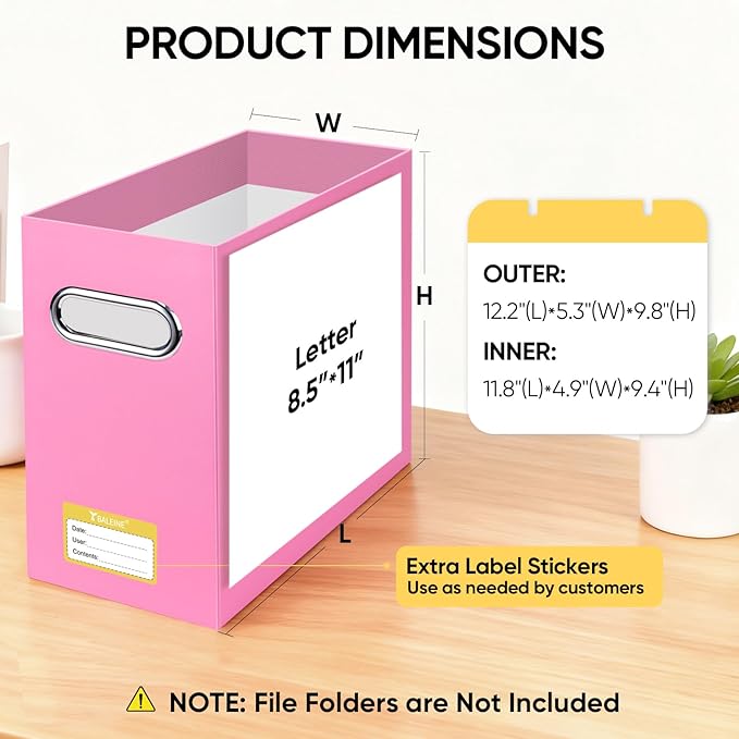 BALEINE File Organizer Box, Cardboard File Folder Organizer with Handle for Letter Size, Portable Collapsible Hanging Filing 