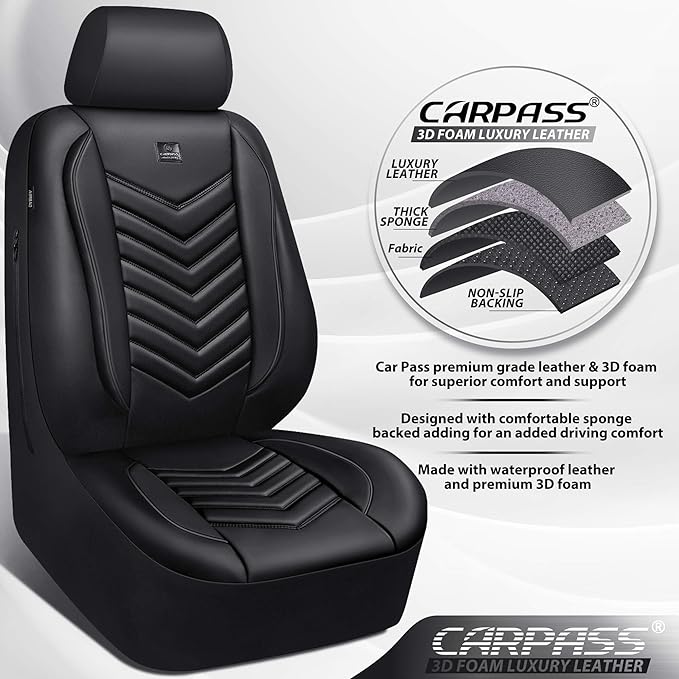 CAR PASS 3D Foam Faux Leather Car Seat Covers Full Set,Waterproof Leather Seat Cover for Cars,Luxury Universal Fit for SUV Tr