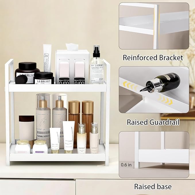 Bathroom Counter Organizer 2 Tier Vanity Storage Countertop Shelf Makeup Organizer Perfume Tray Skincare Holder for Sink, Dre