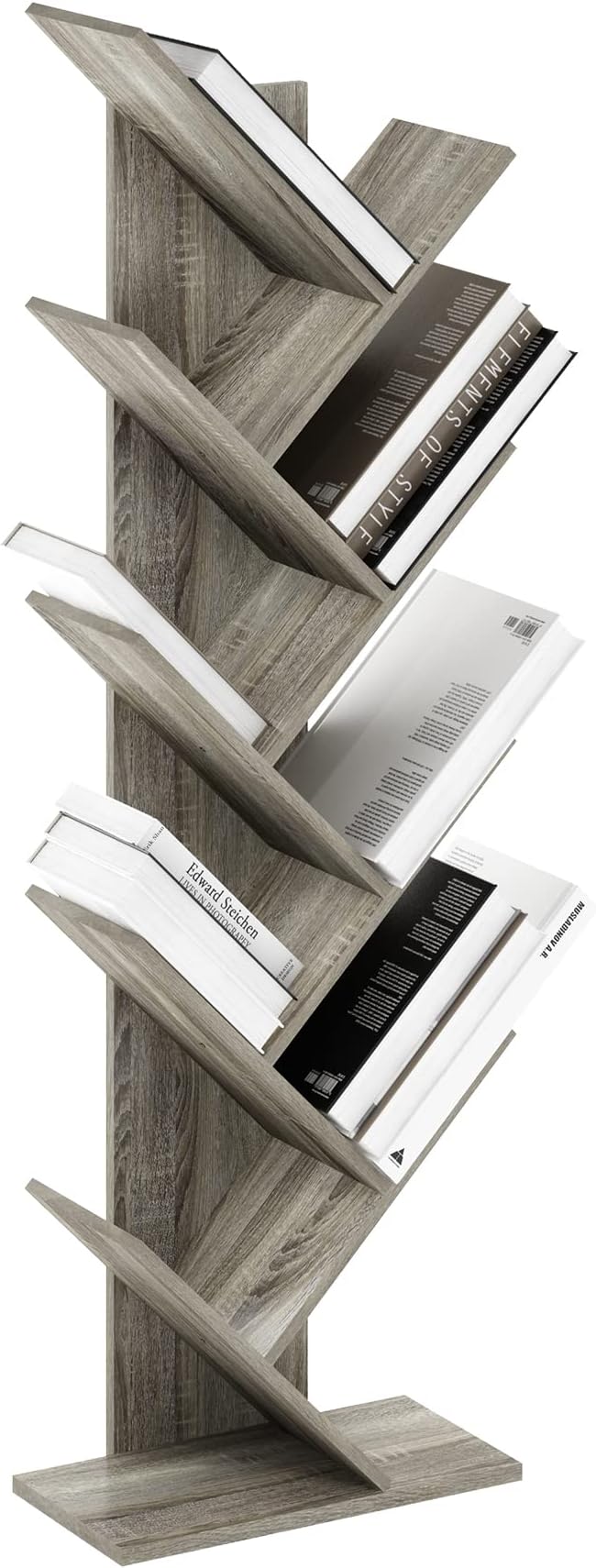 Furinno TREE Book Shelf, 9-Tier Bookshelf, Tree Bookcase with Angled Open Shelf, 8.4 x 15.7 x 50.9, for Room Decor, for Livin
