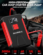 Sharmeal Jump Starter with Air Compressor, 5000A 160PSI Car Jump Starter Battery Pack (10.0L Gas/9.0L Diesel), Battery