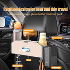 Back Seat Car Organizer,5 in 1 Multifunctional Car Back Seat Storage Box with Trash Can Drink Cup Holder Tissue Box, for Hold Phone,Snacks, Drinks, Handbag-Beige