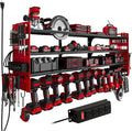 12 Cordless Drill Holder Large Power Tool Organizer Wall Mount with Side Pegboard & Screwdriver Holder, 4-Tier Heavy Duty Met