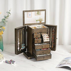 Jewelry Box for Women, Rustic Wooden Jewelry Boxes & Organizers with Mirror & Drawers,6 Layer Jewelry Organizer Box for Rings