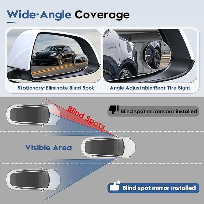 Blind Spot Mirrors for Tesla Model 3 2017-2023, Power Heated Mirrors for Anti-Fog with Passenger Right Side Mirror Replacement, Durable Backing Plate 113065200A 152179400A