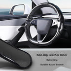 Steering Wheel Cover for Tesla Model 3 2024-Present Highland/Tesla Model Y Juniper 2025-Present, Carbon Fiber Steering Wheel Cover for Tesla Model 3 Highland/Y Juniper Accessories, Glossy Black