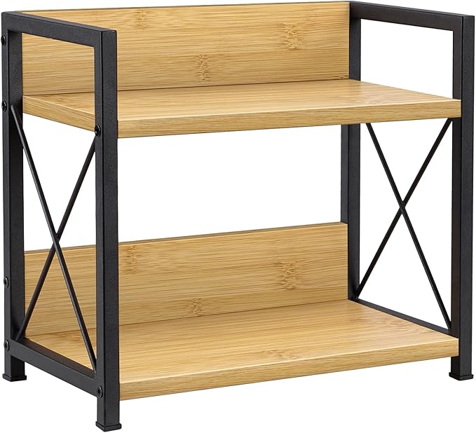 Giikin Countertop Shelf Organizer, 2 Tier Kitchen Spice Rack Organizer for Countertop, Wood Coffee Counter Shelf Organizer fo