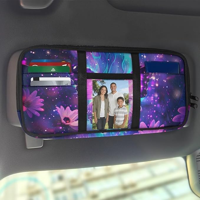 Butterfly Print Car Sun Visor Bag Auto Interior Accessories Pocket Organizer with Zipper 11.81 x 5.9 Inch Storage Pouch Holder for Pen,Driving License etc