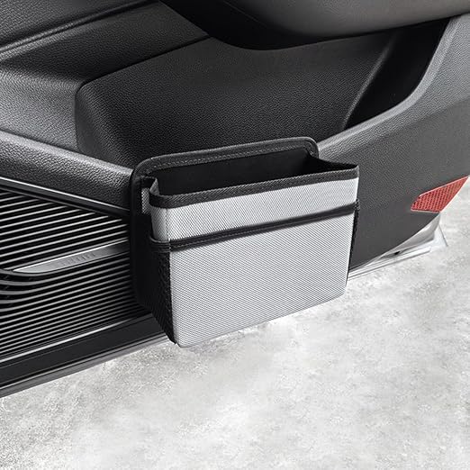 Car Trash Can, Foldable Multifunctional Hanging Storage Box Trash Can with a Roll of Garbage Bag, Multi Pocket Design Suitable for Car, Home and Office (Grey)