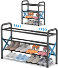 YEASHEIN 3-Tier Expandable Shoe Rack for Closet Floor, X-Frame Metal Small Shoe Rack for Entryway, Adjustable Shoe Shelf Orga