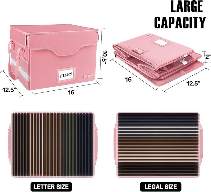DocSafe Fireproof Document Box with Lock,File Storage Organizer with Zipper Pockets,Collapsible Portable File Box Home Office