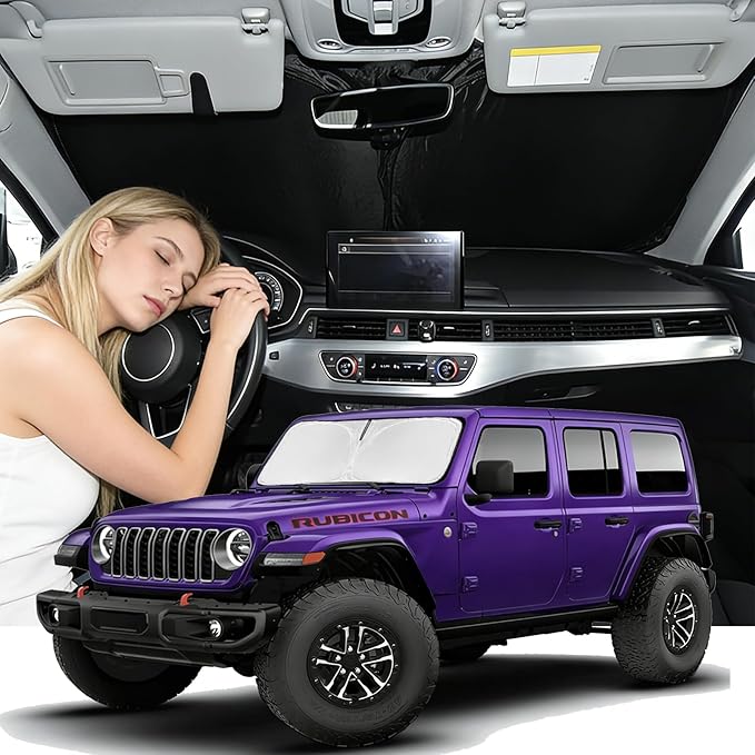 Windshield Sunshade for Jeep Wrangler TJ JK JKU 4&2 Door 2018-2026 & Jeep Gladiator 2020-2026 Sun Shade Upgrade 4 Layers Blocks UV Rays Custom Fit Wrangler 240T Front Windshield Keep Cool