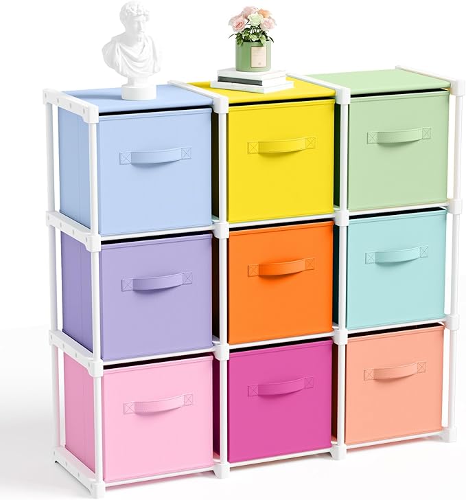 9 Cube Storage Organizer with Shelf Back to School Boxes 11 Inch Toy Storage Bins Closet Organizers Drawers Fabric Dresser fo