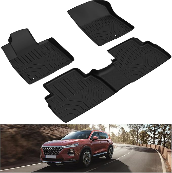 KIWI MASTER Floor Mats for 2019 2020 Hyundai Santa Fe, Custom Fit All Weather Car Mats, Heavy Duty TPE Floor Liners, Front & Rear 2 Row, Black