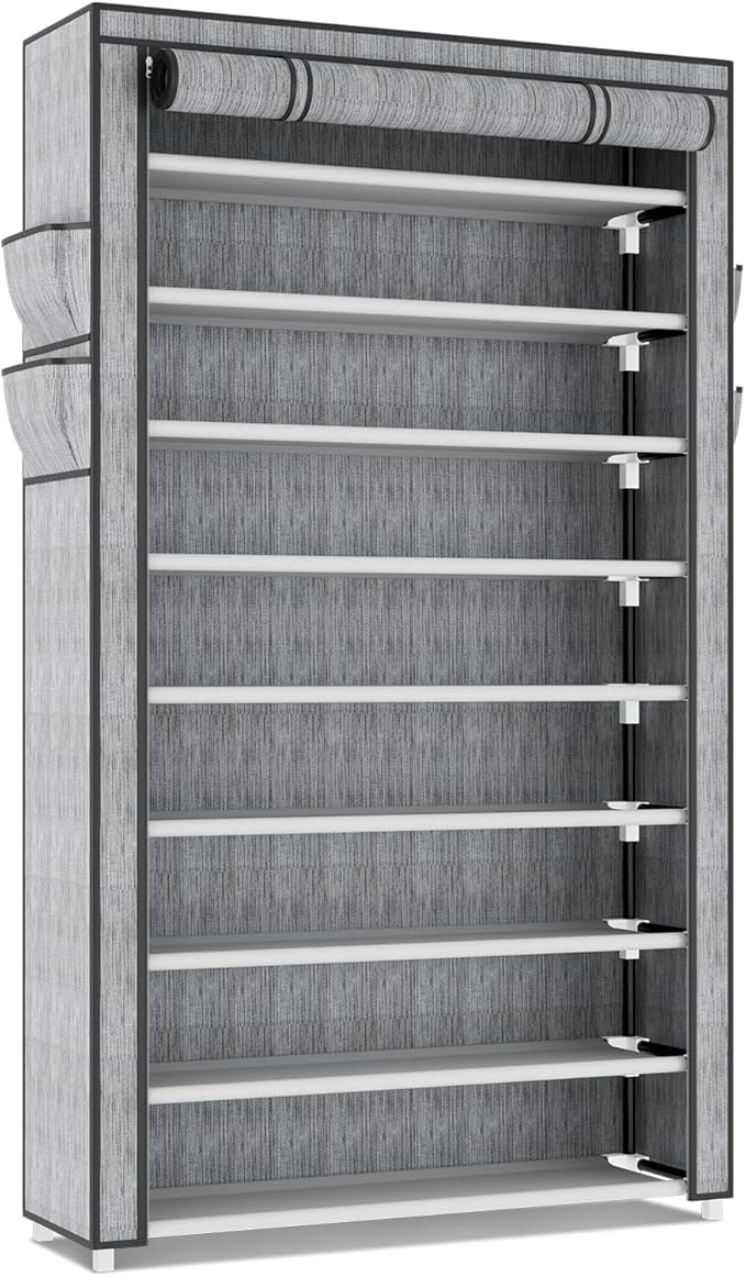 LANTEFUL Shoe Rack with Covers 10 Tier Tall Shoe Rack Organizer Large Capacity Shoe Shelf Storage 40 Pairs Space Saving Free 