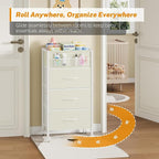 4-Tier Baby Diaper Caddy Organizer Cart with 3 Storage Drawers, Rolling Cart with Dividers & Side Pockets for Nursery, Baby E