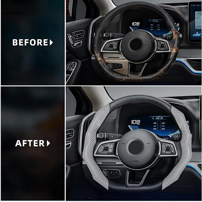 Carbon Fiber Steering Wheel Cover with Anti-Slip Lining and Segmented Design 2pcs Universal Steering Wheel Protector for Men 