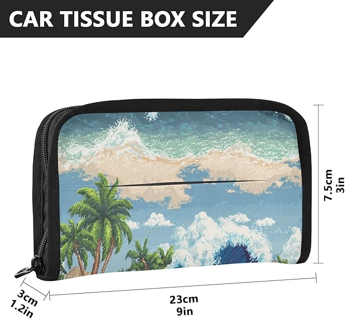 Car Tissue Holder Car Visor Organizer Tissue Box Holder for Car Sun Visor Organizer with Car Vehicle Accessories Essentials Interior for Women Men Blue Wave Palm Beach Cloud