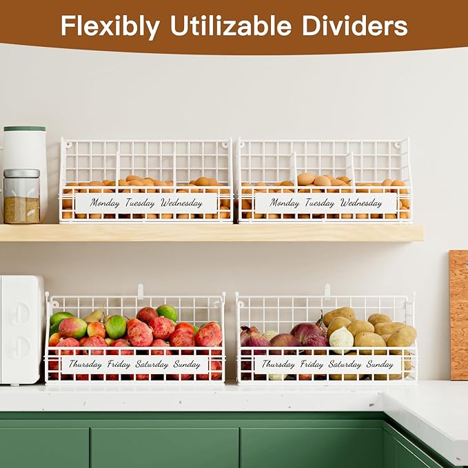 Egg Holder Countertop with 5 Dividers & Labels, 2 Tier Stackable Chicken Egg Baskets for Gathering Fresh Eggs, Egg Organizer 