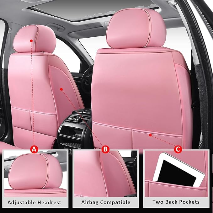 MIROZO Front Seat Covers Pink,2PCS Leather Seat Cover Full Coverage Car Seat Covers Automotive Seat Cover Protector Fit for C