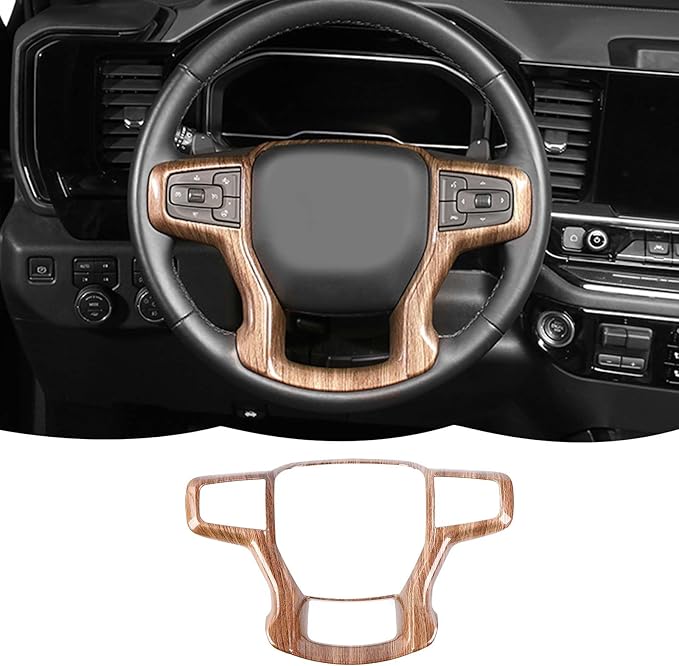 Steering Wheel Trim Cover Frame Decoration Interior Accessories Compatible with Chevrolet Silverado 2019-2023,for Chevrolet Tahoe 2021-2023,for Suburban SUV 2020-2023,Wood grain