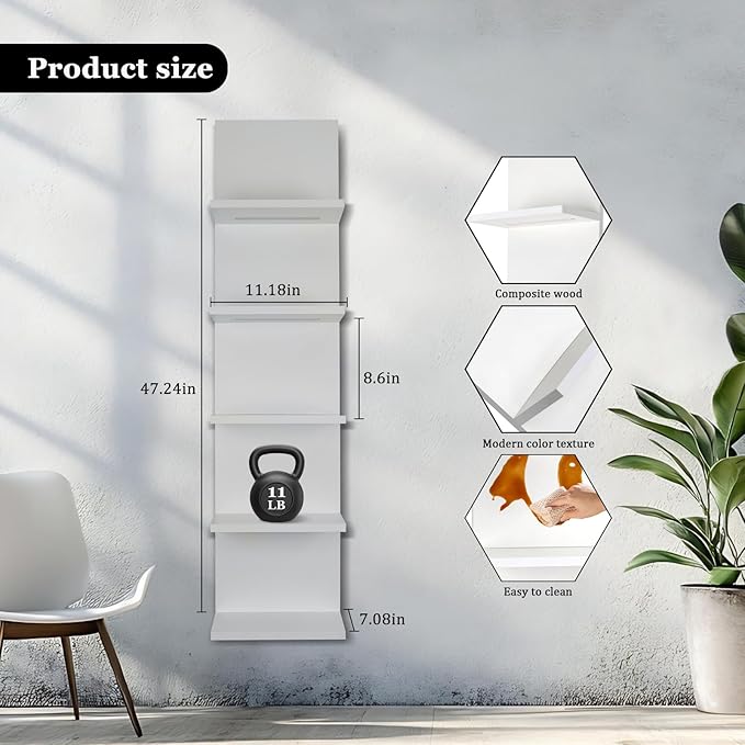5 Tier Wall Shelf Unit, RGB Lack Shelf, Vanity Shelves with Light,White Shelves for Room,Office,Bathroom,Remote Control