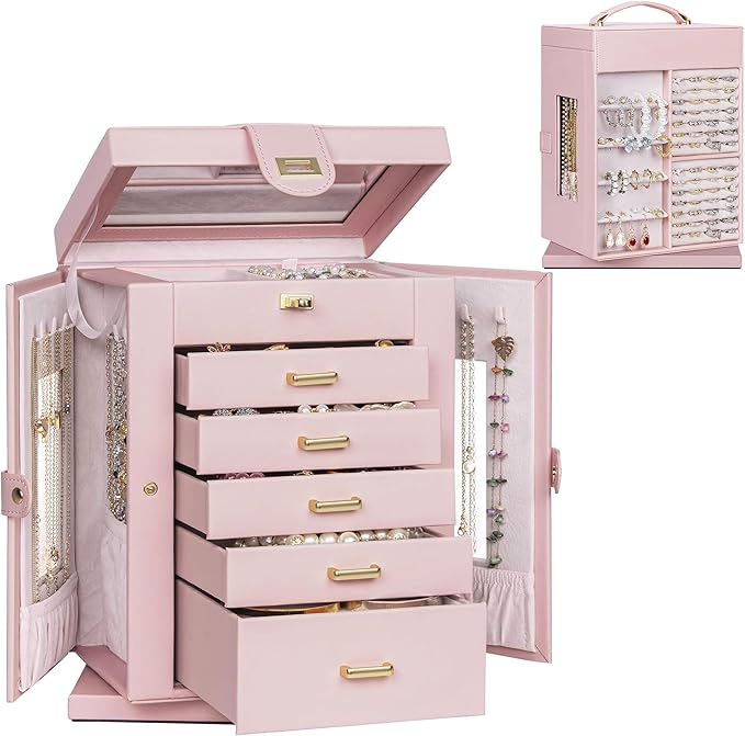 AKOZLIN 360° Rotating Jewelry Box 6-Tier Organizer Functional Jewelry Storage Case for Women Girls Ring Necklace Earring Brac