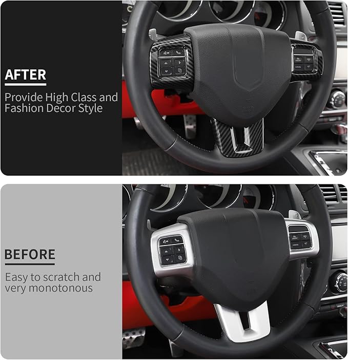 Linskip Steering Wheel Trim Compatible with Dodge Charger/Challenger/Durango/Dart 2009-2014 & Journey 2013-2022, Steering Wheel Cover for Charger Interior Accessories 3Pcs(Carbon Fiber)