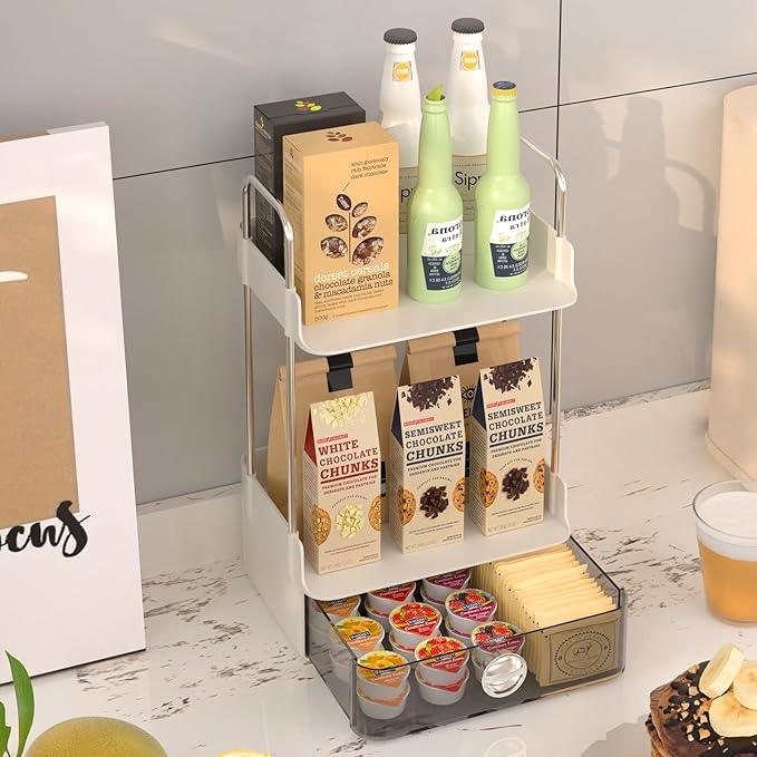 Bathroom Counter Organizer, 2 Tiered Organizer Countertop with Drawer, Makeup and Skincare Storage for Vanity, Desktop, Bathr
