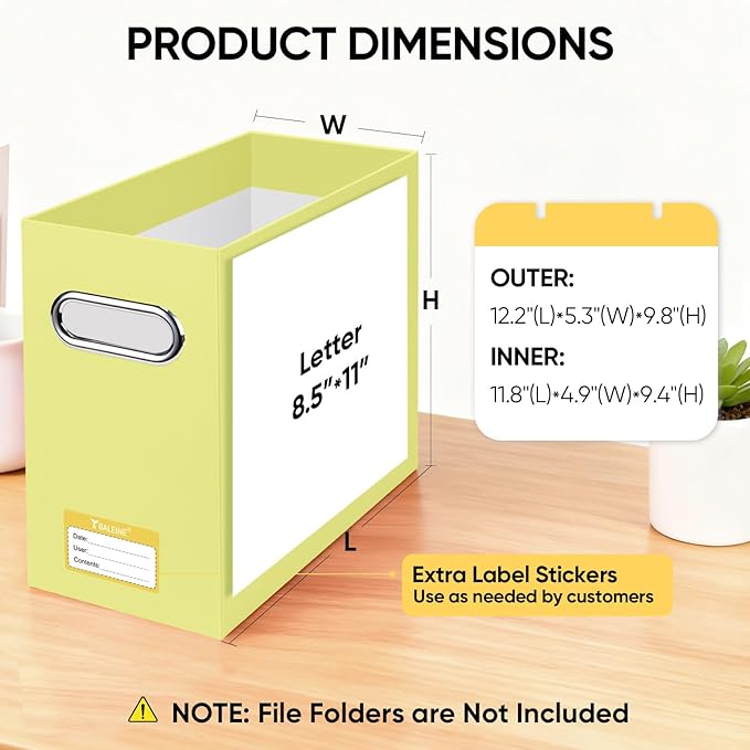 BALEINE File Organizer Box, Cardboard File Folder Organizer with Handle for Letter Size, Portable Collapsible Hanging Filing 