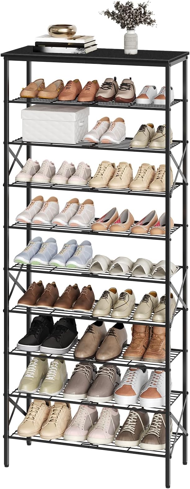 YATINEY 10 Tier Shoe Rack, Large Capacity Shoe Storage Organizer Holds 40 Pairs, Sturdy and Stable, for Entryway, Hallway, Cl