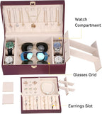 LANDICI Jewelry Box Organizer for Women, 2 Layer 4 Slot Watch Storage Case with Removable Tray, PU Leather Large Jewellery Ho