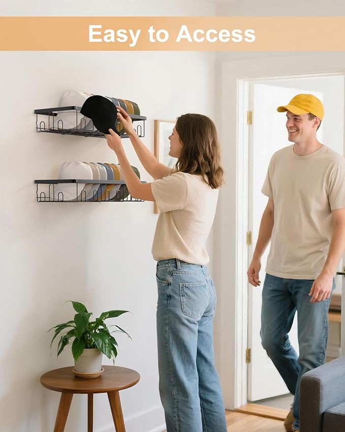 4 Pack Hat Rack for Wall Holds 112 Caps Hat Organizer for Wall Mounted Hat Holder on Wall Hat Organizer for Baseball Caps Hat