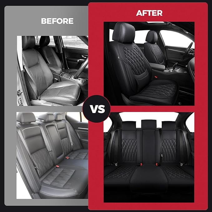 FREESOO Black Car Seat Covers Full Set - Faux Nappa Leather Seat Covers for Cars, Ultra Breathable Waterproof Front Seats Pro