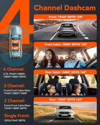 Vantrue N5 4 Channel WiFi 360° All Sides Dash Cam, STARVIS 2, IR Night Vision, 2.7K+1080P*3 Front Rear Inside Dashcam, Voice 