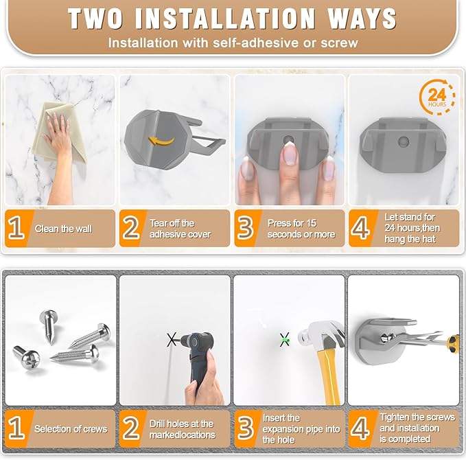 36 Pack Adhesive Hat Hooks for Wall, Super Strong Hat Rack for Baseball Caps, Hat Organizer Display for Home Decor, Hat Hange