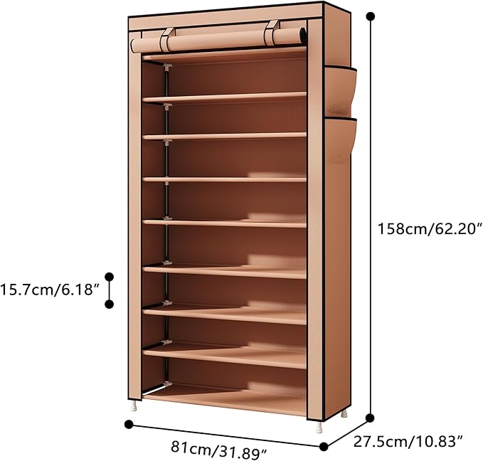 Laiensia 9-Tier Vertical Shoe Rack Organizer, Space Saving Shoe Storage Organizer, Non-Woven Cover Shoe Shelf Holds 36-45 Pai