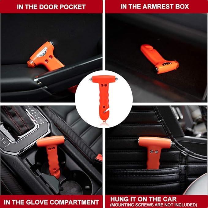 2-Pack Car Safety Hammer Seatbelt Cutter, Auto Emergency Escape Hammer with Window Glass Breaker and Seat Belt Cutter, Striki