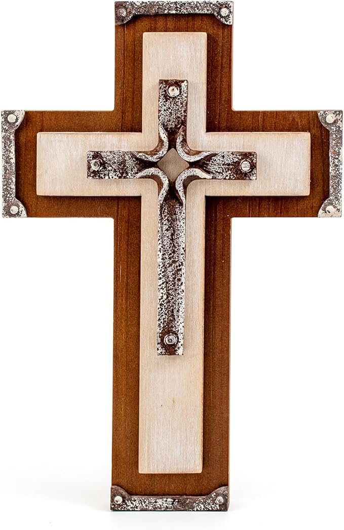 OKSQW Wall Wooden Cross Christians Cross Spiritual Religious Gifts With Hook on Hanging Wall Or Table With Blessed For Church