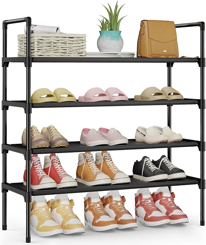 Kitsure Shoe Rack - 4-Tier Shoe Organizer, Shoe Rack for Closet, Entryway, Bedroom, Easy- Assembly Storage Shelf with Side Ha