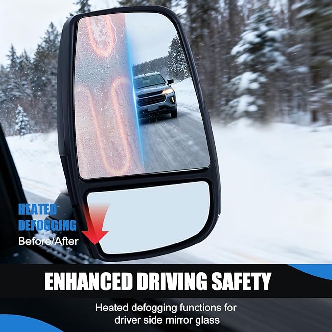 Passenger Side Upper Mirror Glass for 2015-2023 Ford Transit 150 250 350 HD - Heated OE Replacement with Backing Plate, Fits CK4Z-17K707-C, Right Side Mirror for Van, Anti-Vibration Mirror