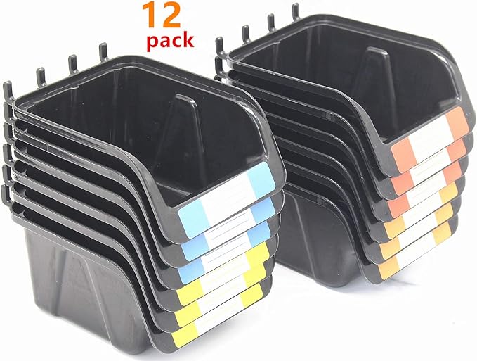 Colorstorm Pegboard Bins Kit 12 PACK Black Pegboard Parts Storage Tool Peg Borad Workbench Bins Organize Hardware,Attachments