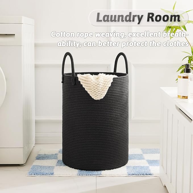 Artfeel Laundry Basket,Woven Cotton Rope Laundry Hamper,40L for Decorative Storage of Dirty Clothes,Toys and Blankets in Bath