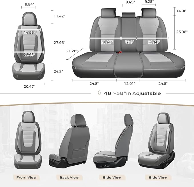 Coverado Car Seat Covers Full Set, Nappa Leather Seat Covers for Cars, Car Seat Protector Car Seat Cushion, Front and Back Se