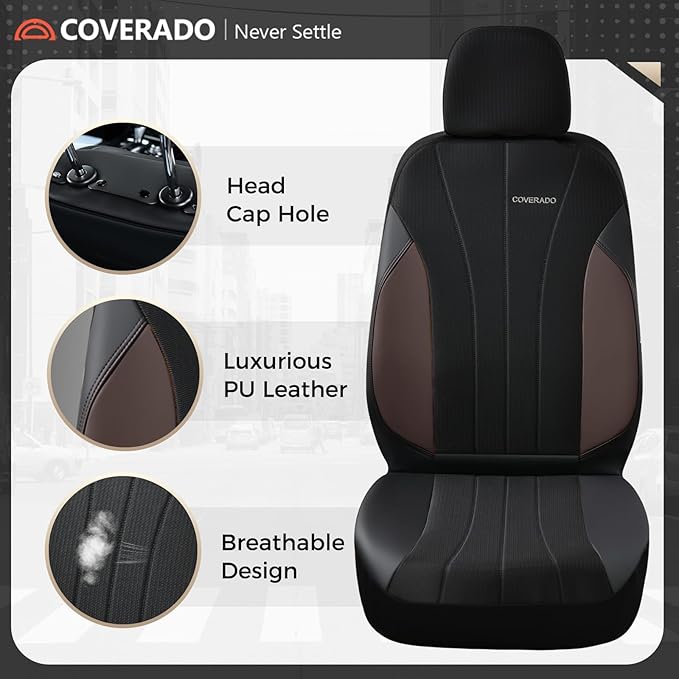Coverado Seat Covers 5 Seats, Luxury Car Seat Covers Full Set, Automotive Car Protectors, Coffee Auto Seat Covers, Car Access