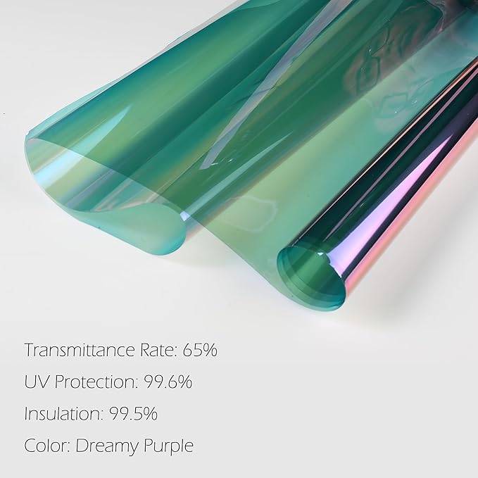 Chameleon Dreamy Purple Windshield Tint 65% VLT Car Front Window Tint Colorful Purple Blue Color Change Effect Car Window Solar Protection Film, 29.52" x 118.11"